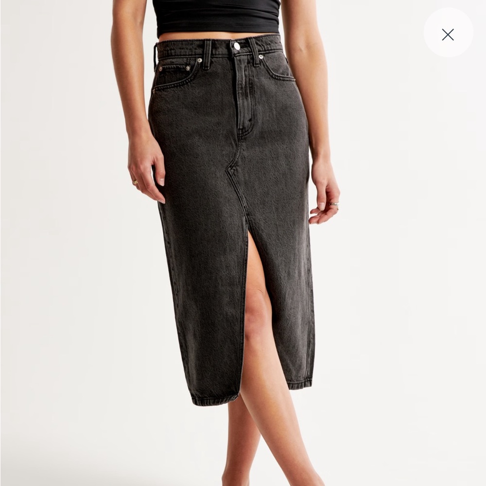 NWT Abercrombie & Fitch Black Denim Midi Skirt Sz 4P
